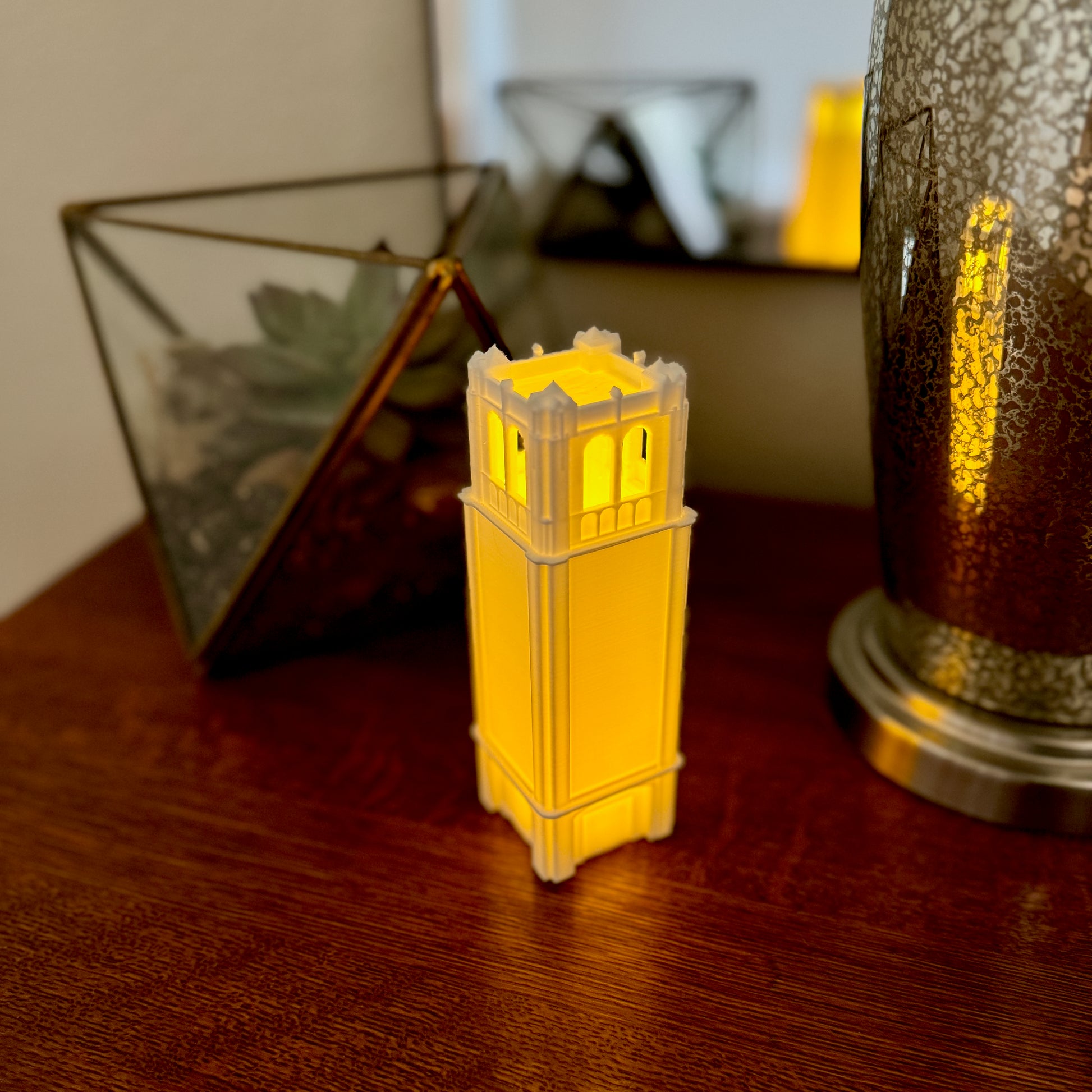 The Century Tower lighted figurine, used as University of Florida dorm decor.