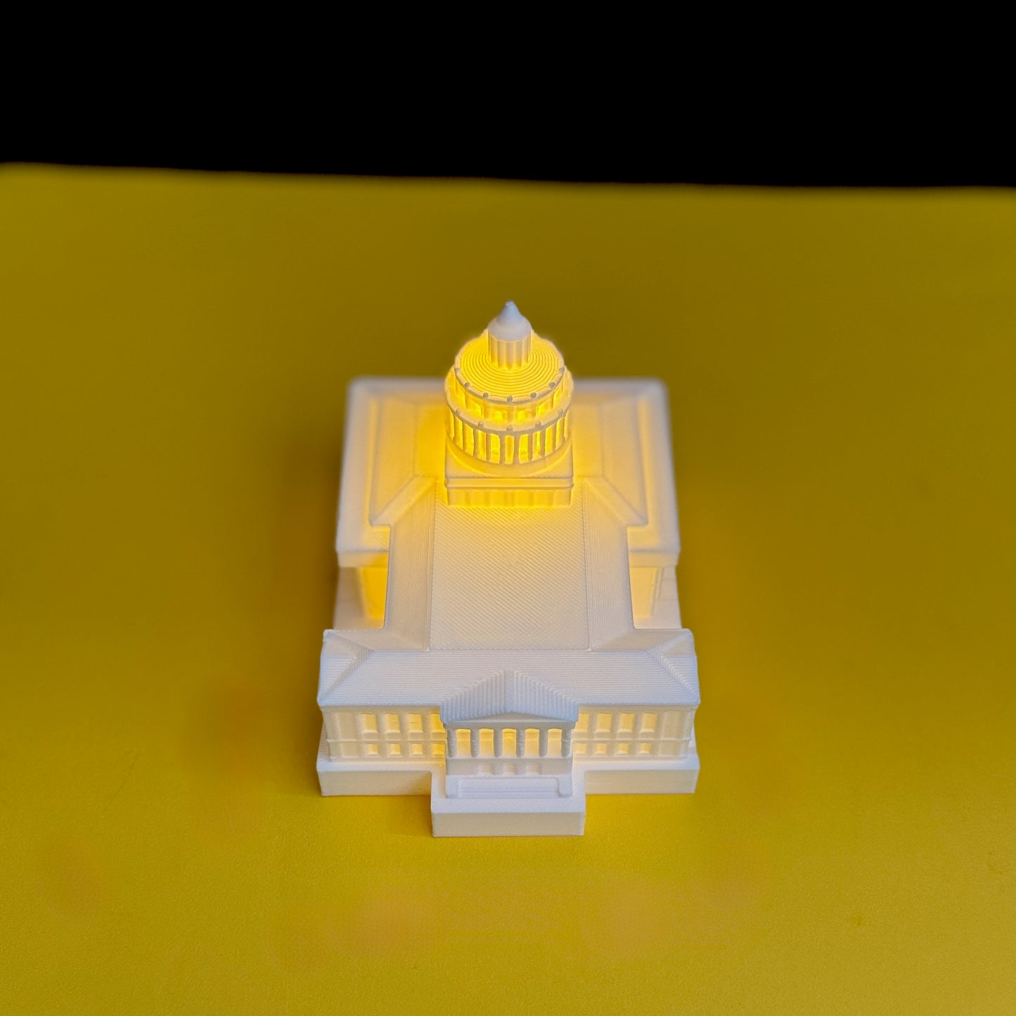 Top view of 3D printed University of Rochester Rush Rhees Library model showing roof and dome details