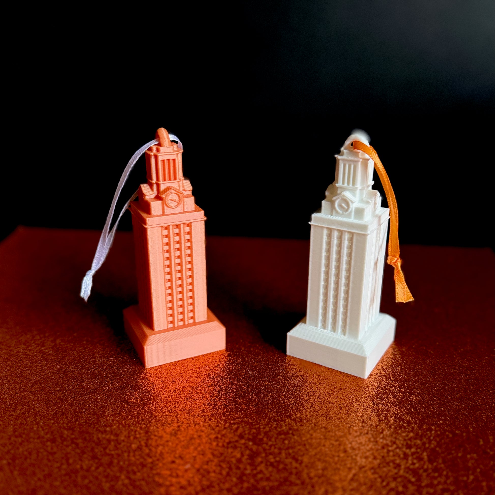 University of Texas UT Tower ornament in burnt orange or white.