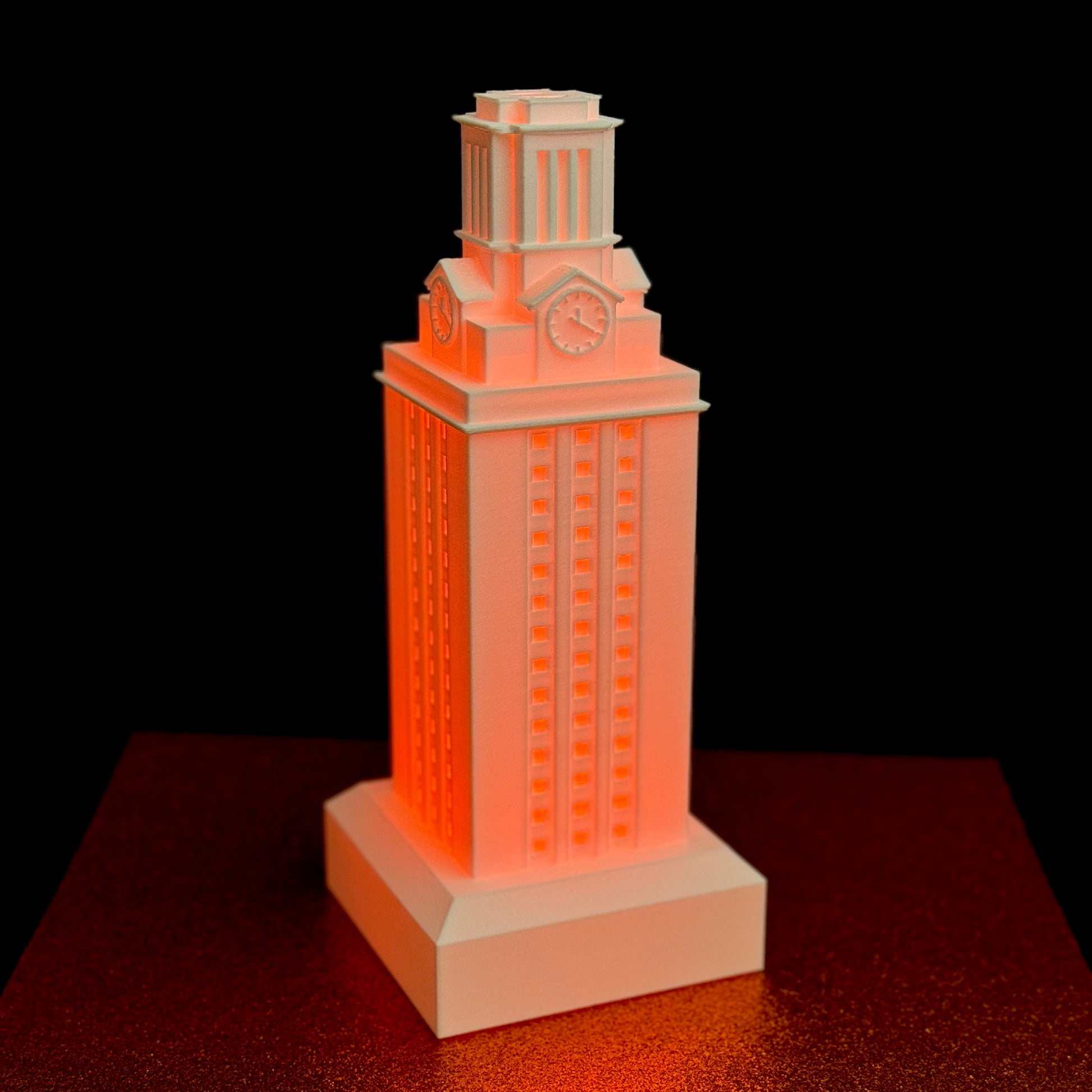 University of Texas UT Tower lamp with a burnt orange light.