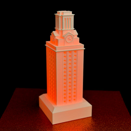 University of Texas UT Tower lamp with a burnt orange light.