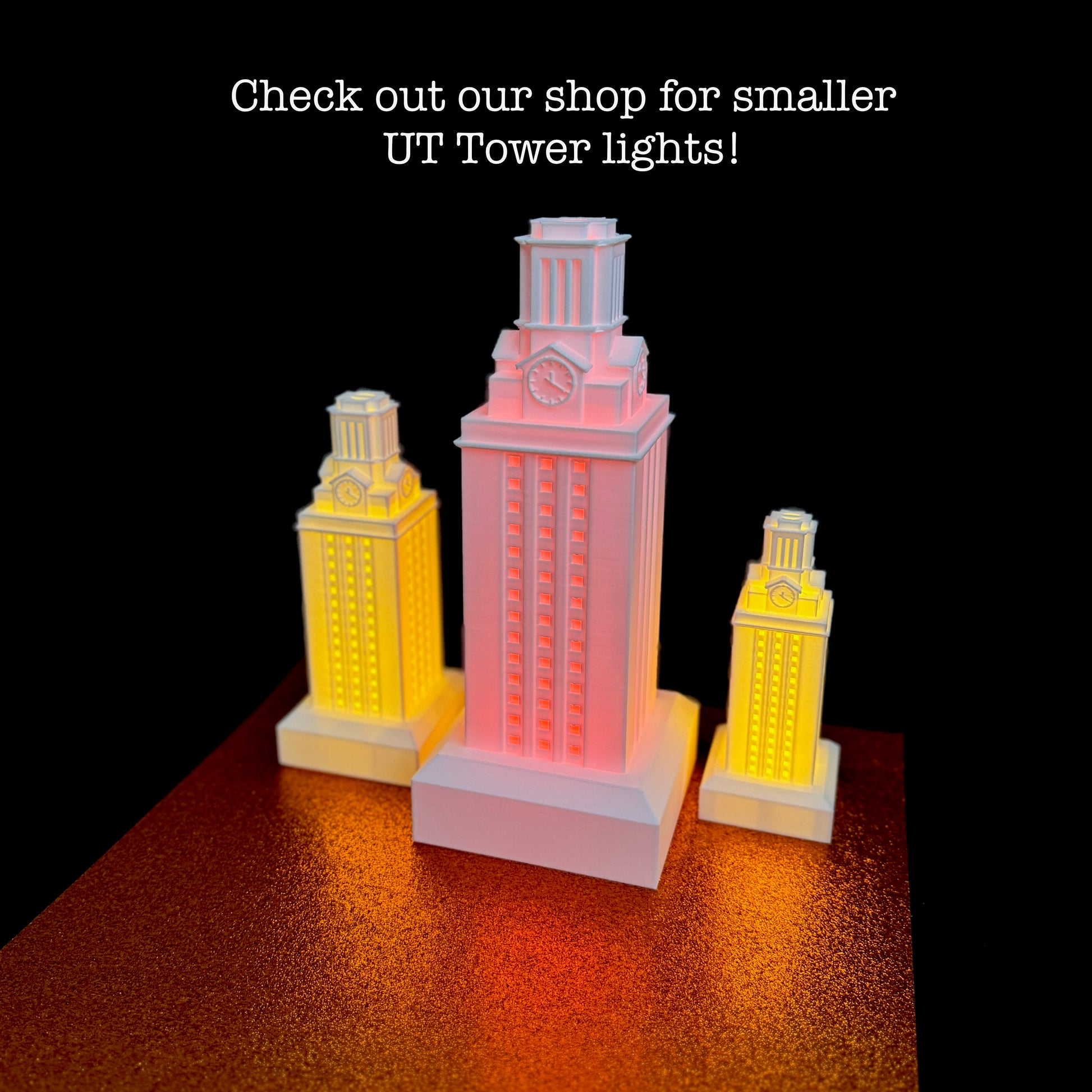 The UT Tower lights, shown in different sizes.