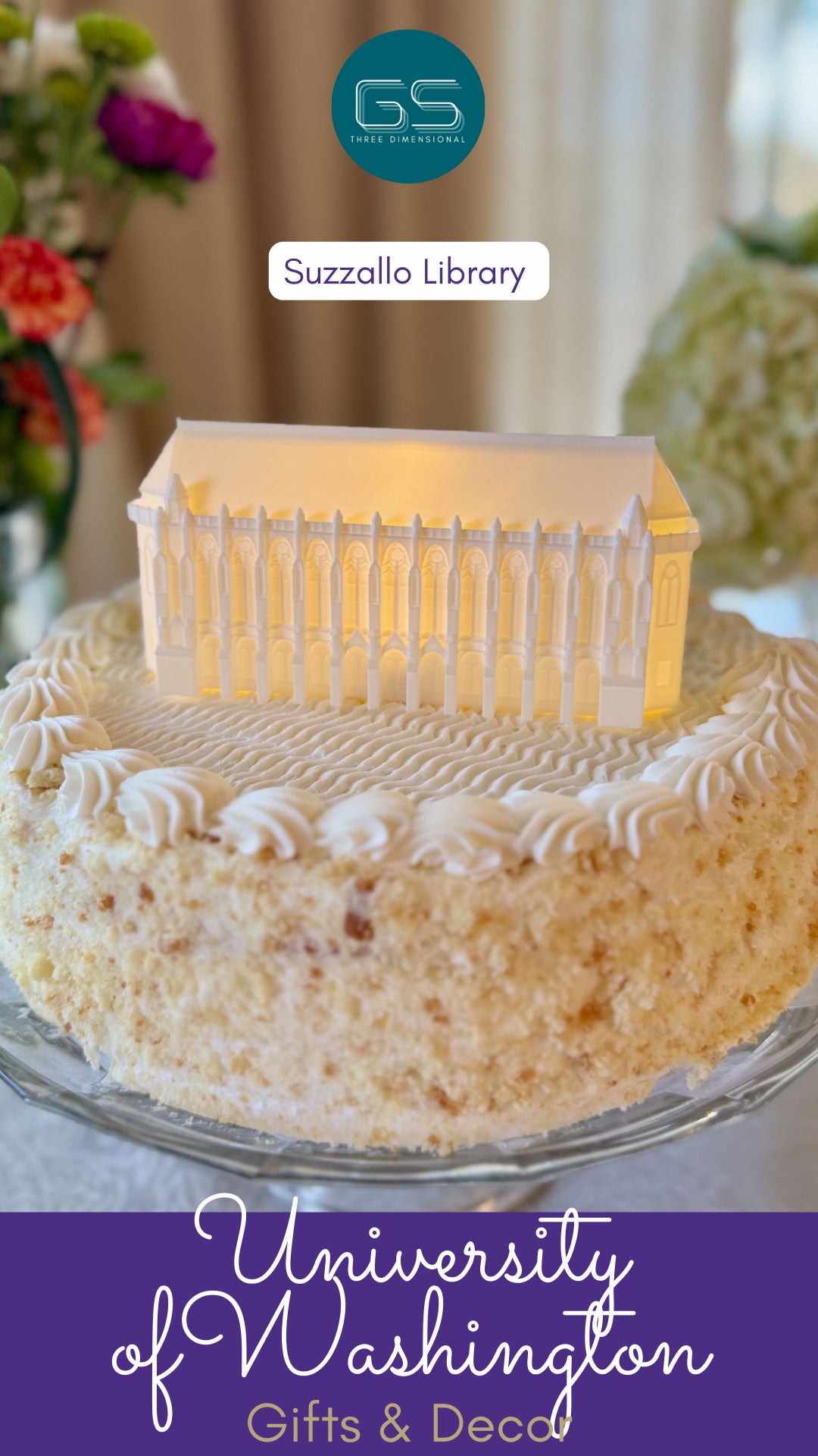 University of Washington Cake Topper shown on a graduation cake.