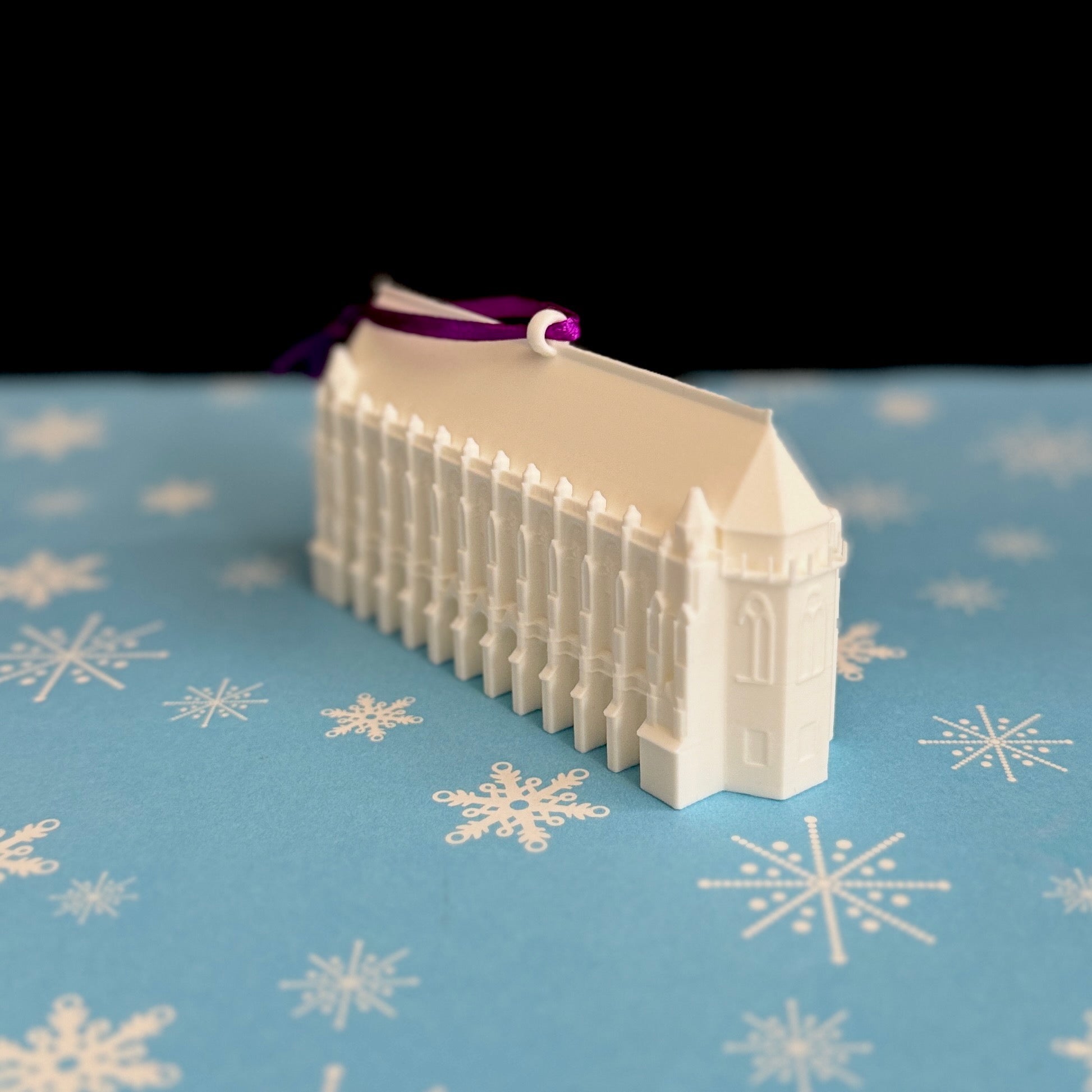 Side view of the UW ornament featuring Suzzallo Library.