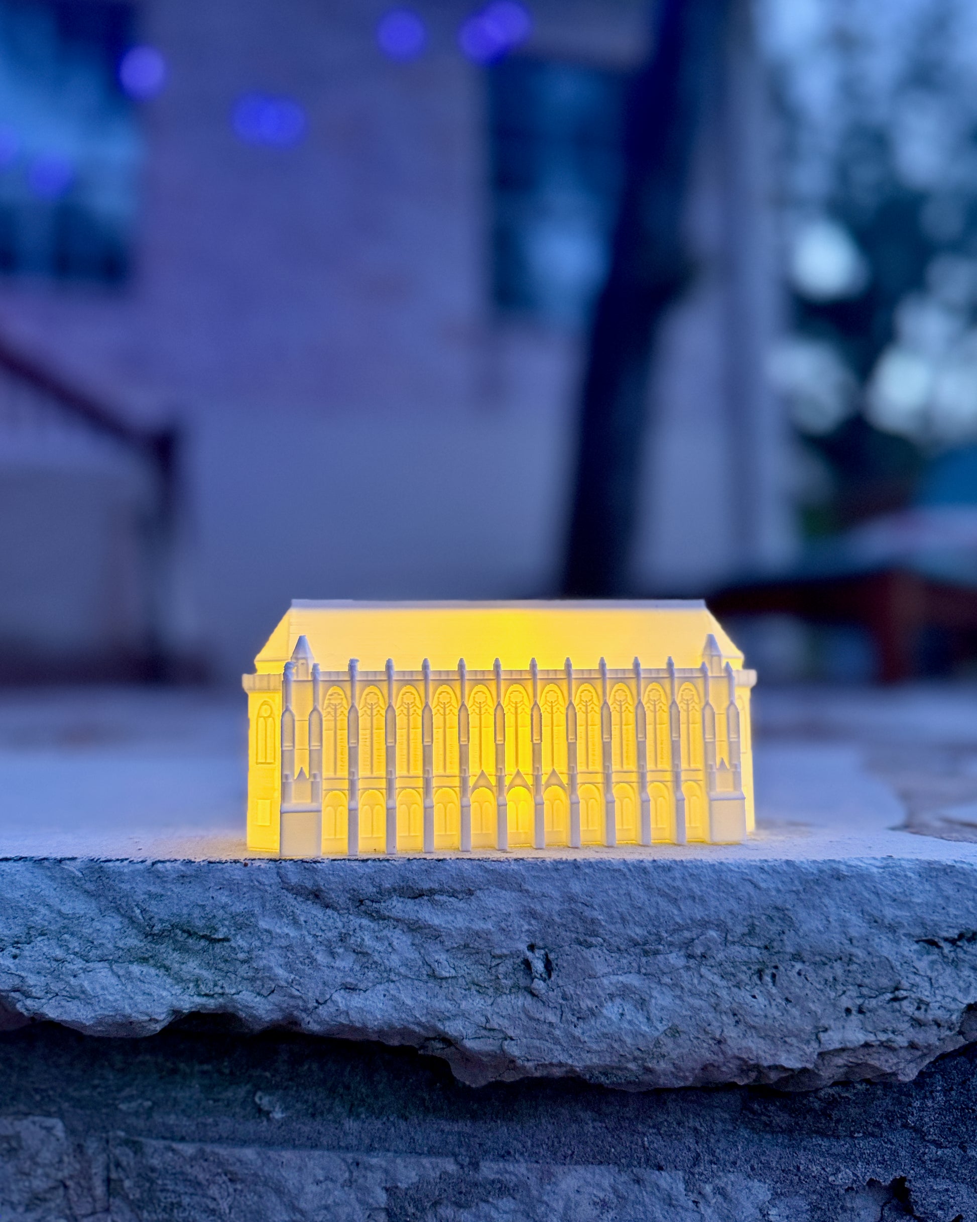 A Washington Huskies lighted figurine of the Suzzallo library.