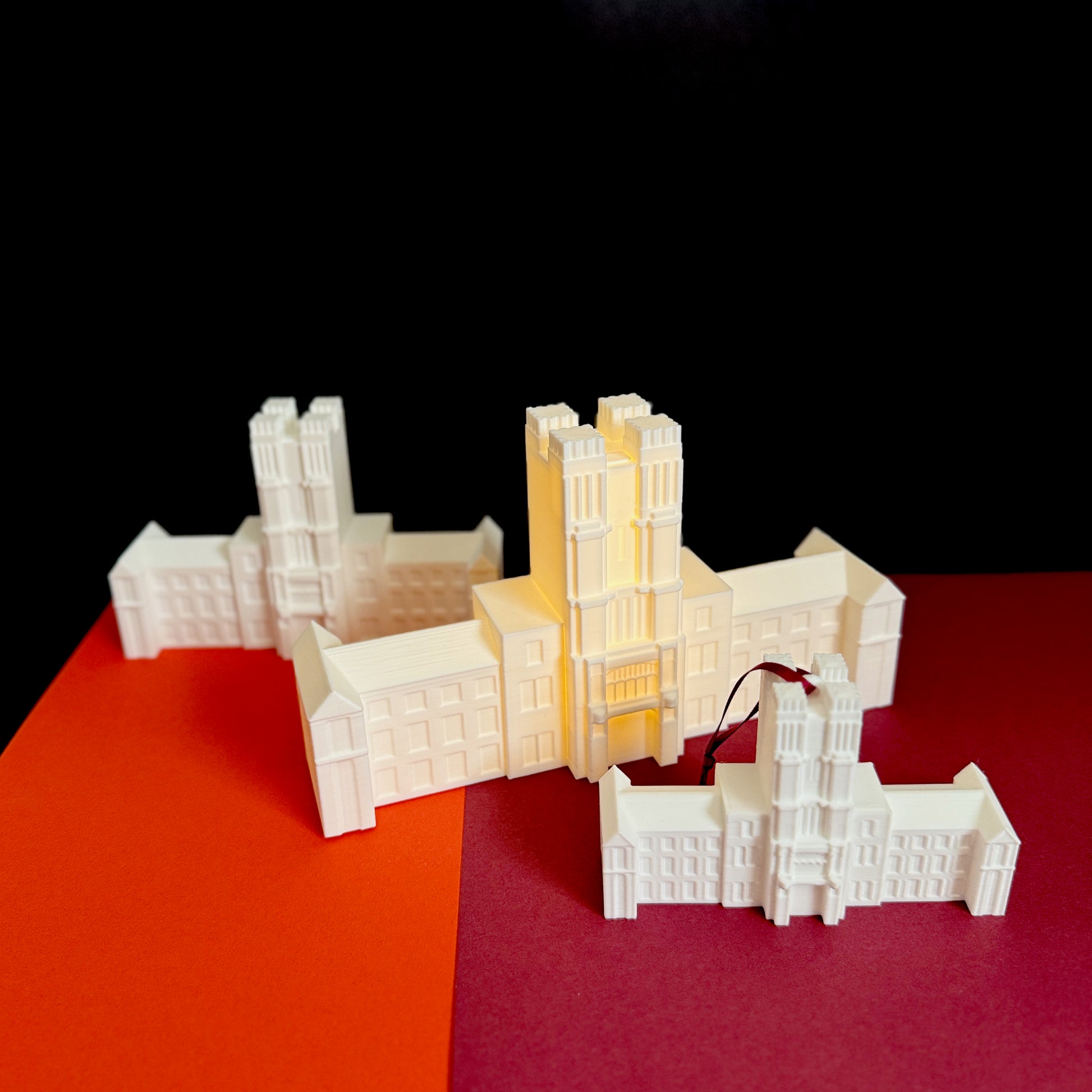 Virginia Tech gift collection of Burruss Hall figurines and ornaments