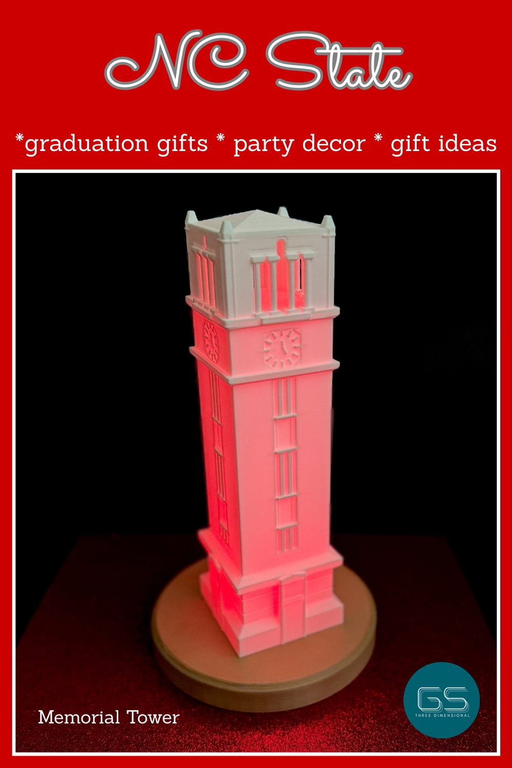 NC State Memorial Tower light designed as the Bell Tower building and could be used as a dorm decoration, graduation gift, or a gift for a Wolfpack fan.