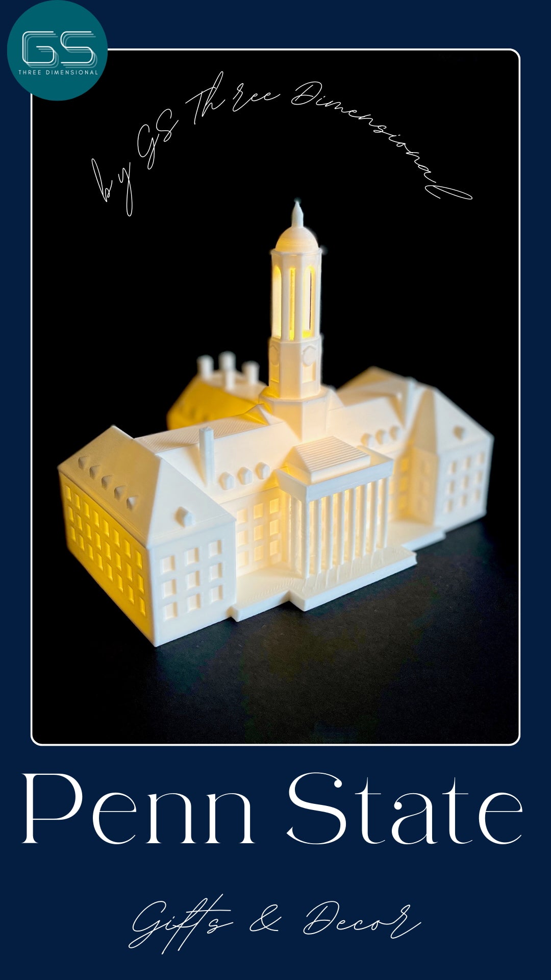 Penn State old main figurine with an LED light.