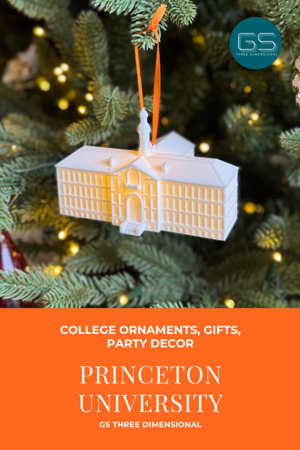 Princeton University ornament shown on a Christmas tree.