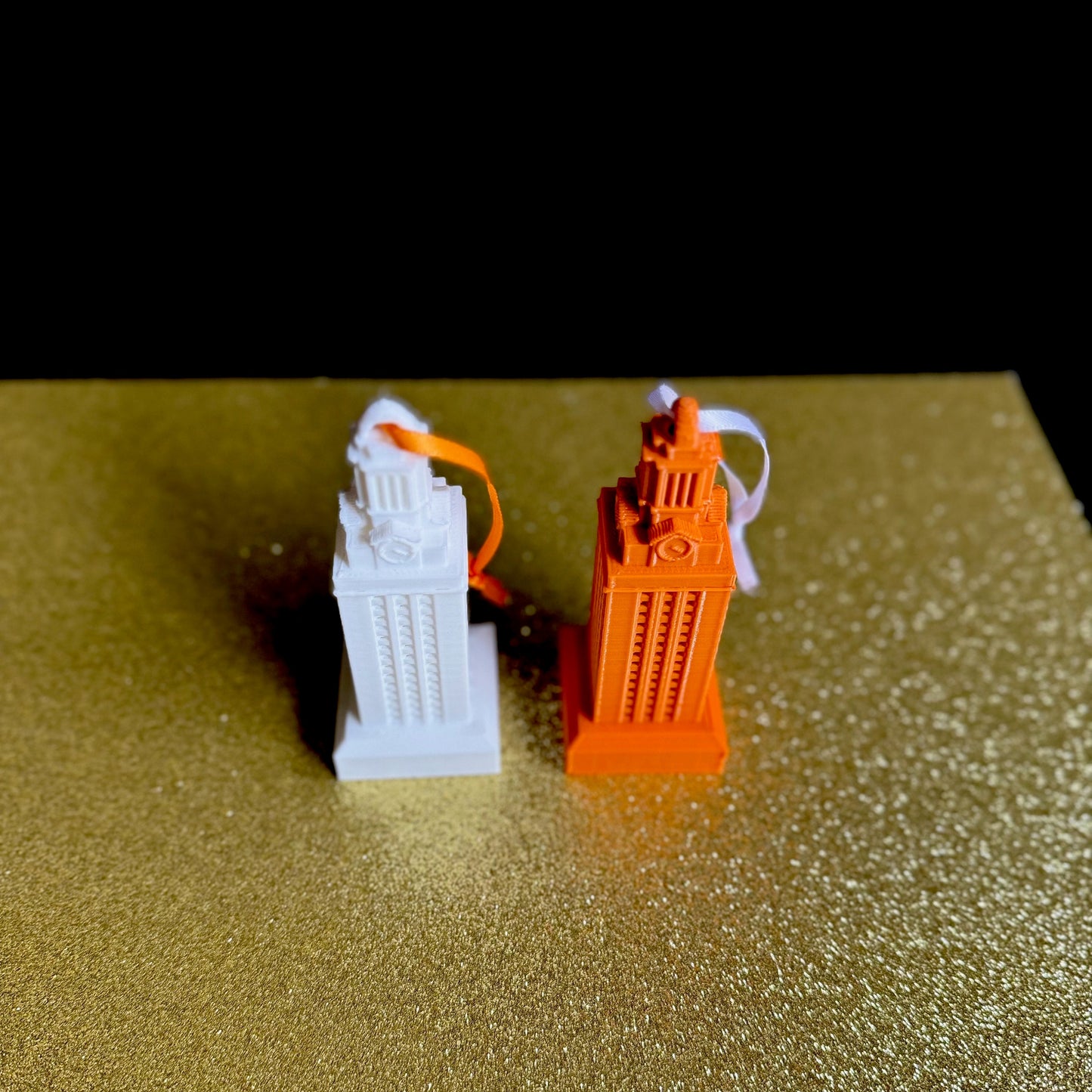 Top view of the UT Longhorns ornaments.