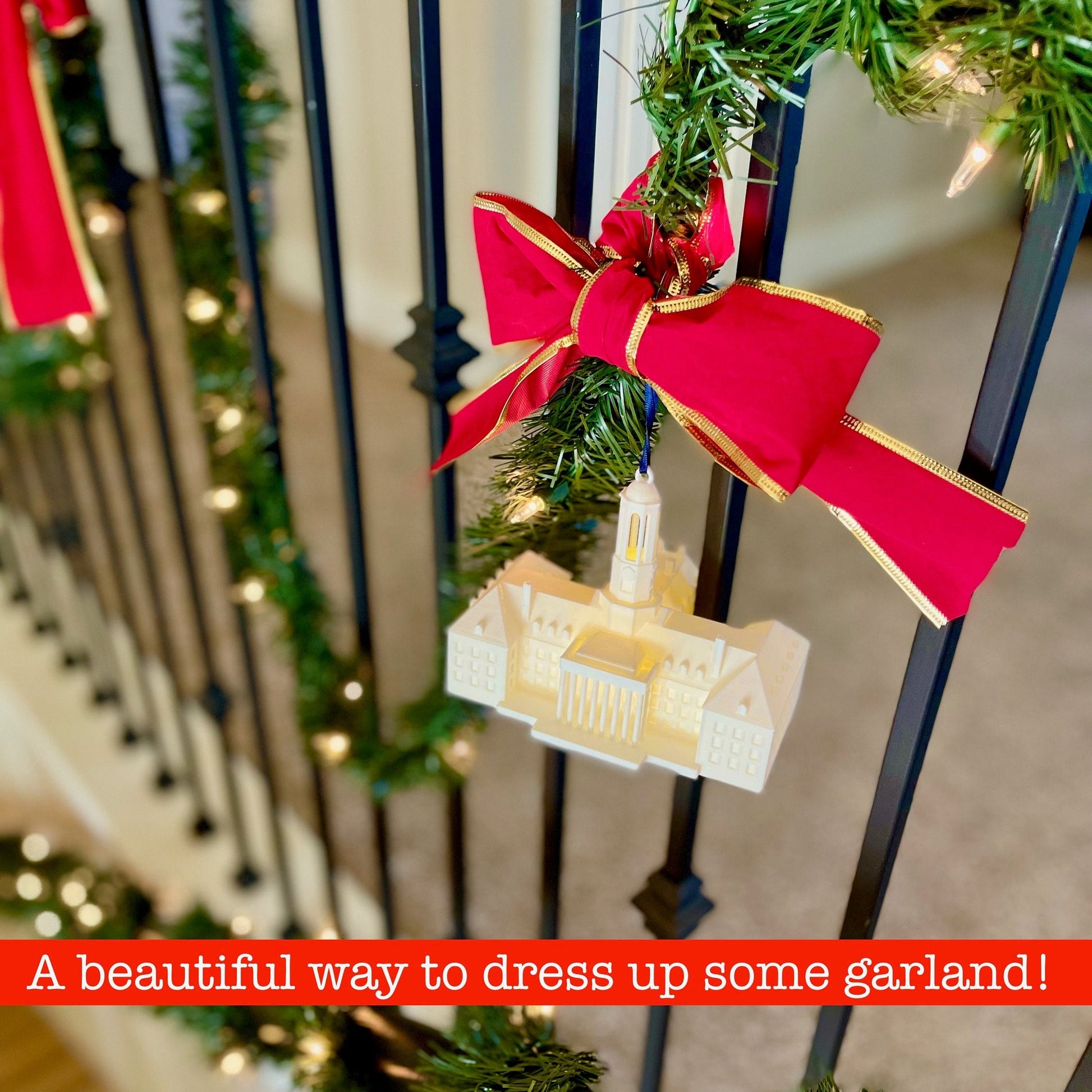 The Penn State ornament lights, used to decorate some Christmas wreath garland.