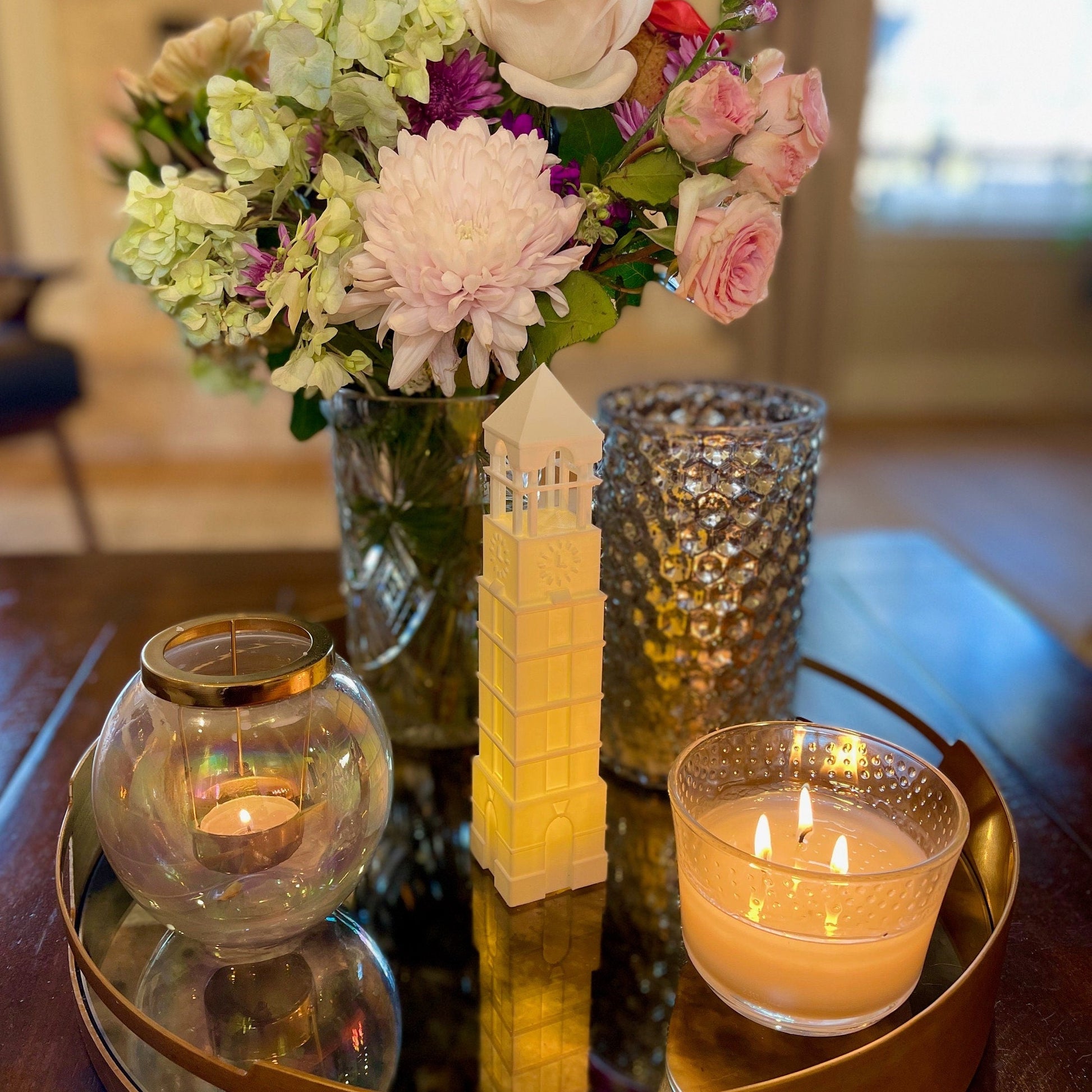 The Purdue graduation party decoration, a light designed in honor of the Purdue tower.